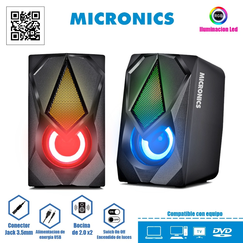 PARLANTE ALÁMBRICO LED NEGRO MICRONICS CORSAIR MIC S309-9 - 1
