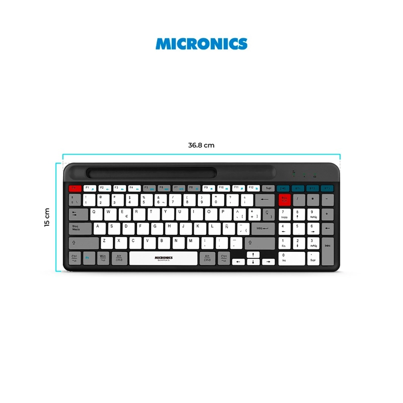 TECLADO MICRONICS BLUETOOTH INALAMBRICO RECARCABLE EN ESPAÑOL NEGRO QUANTUM - MIC K600-3M - 2