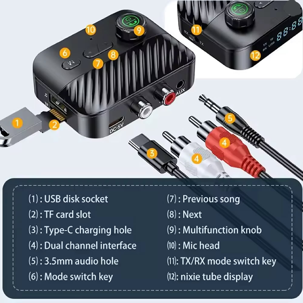 TRANSMISOR Y RECEPTOR BLUETOOTH BT5.3, DISCO U ESTÉREO LED DE 3,5 MM - 2