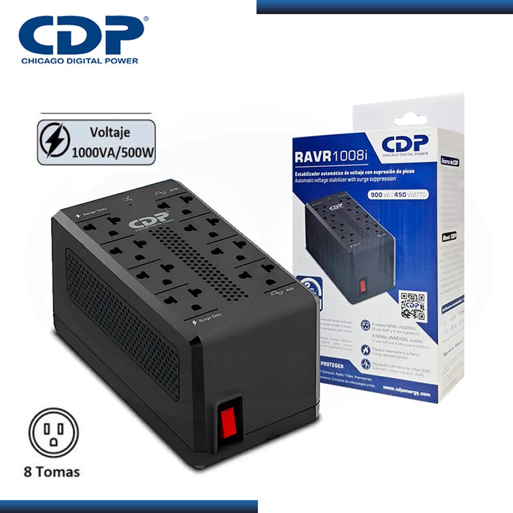 ESTABILIZADOR CDP RAVR1008I 900VA/450W 8 SALIDAS - 1