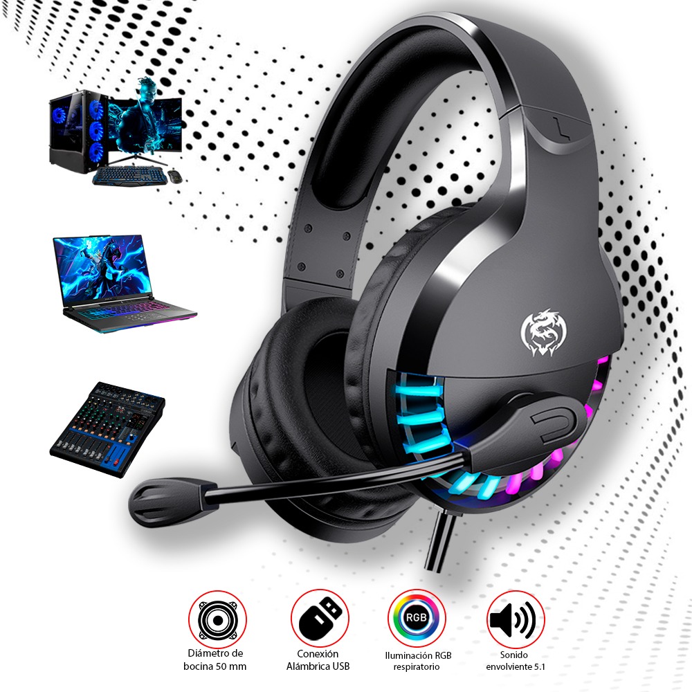 AUDIFONO GAMER RGB 5.1 USB STRIKER  RAINBOW RGB - 1