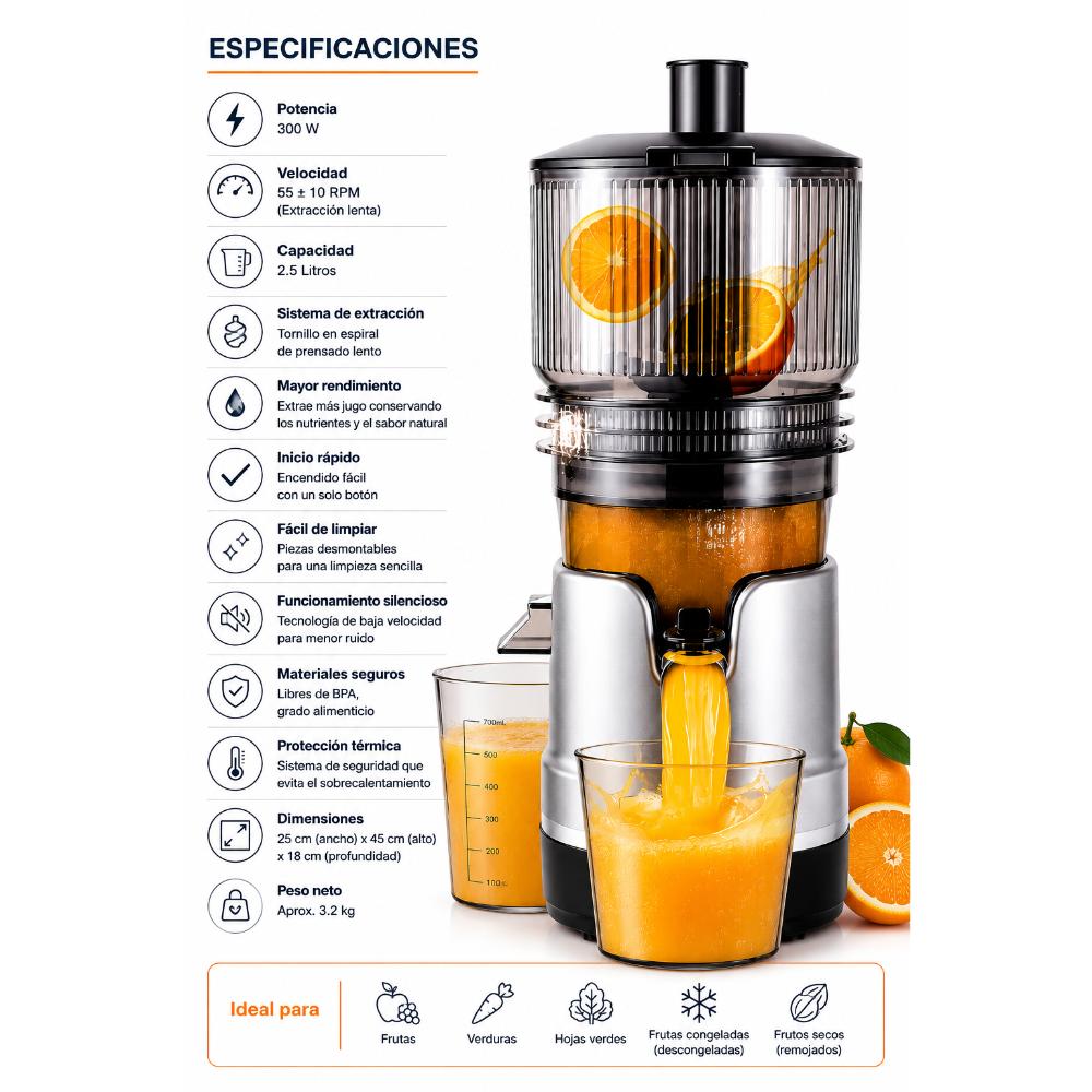 EXTRACTOR DE JUGOS ELECTRICO RAF R2734 2-5L 300W - 3