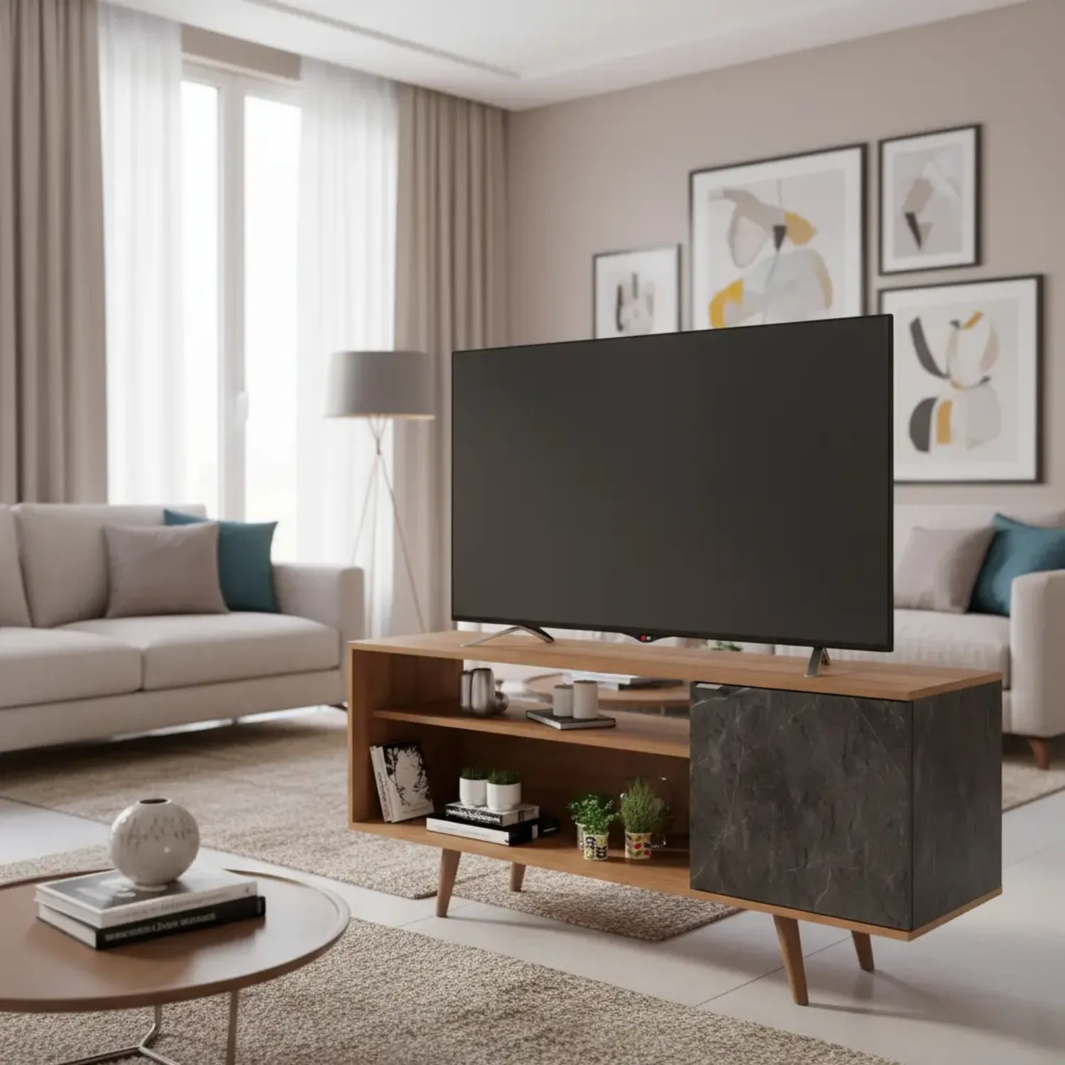 MESA TV 2020 HOME ALMENDRA / MÁRMOL 60" ESTAMBUL - 1