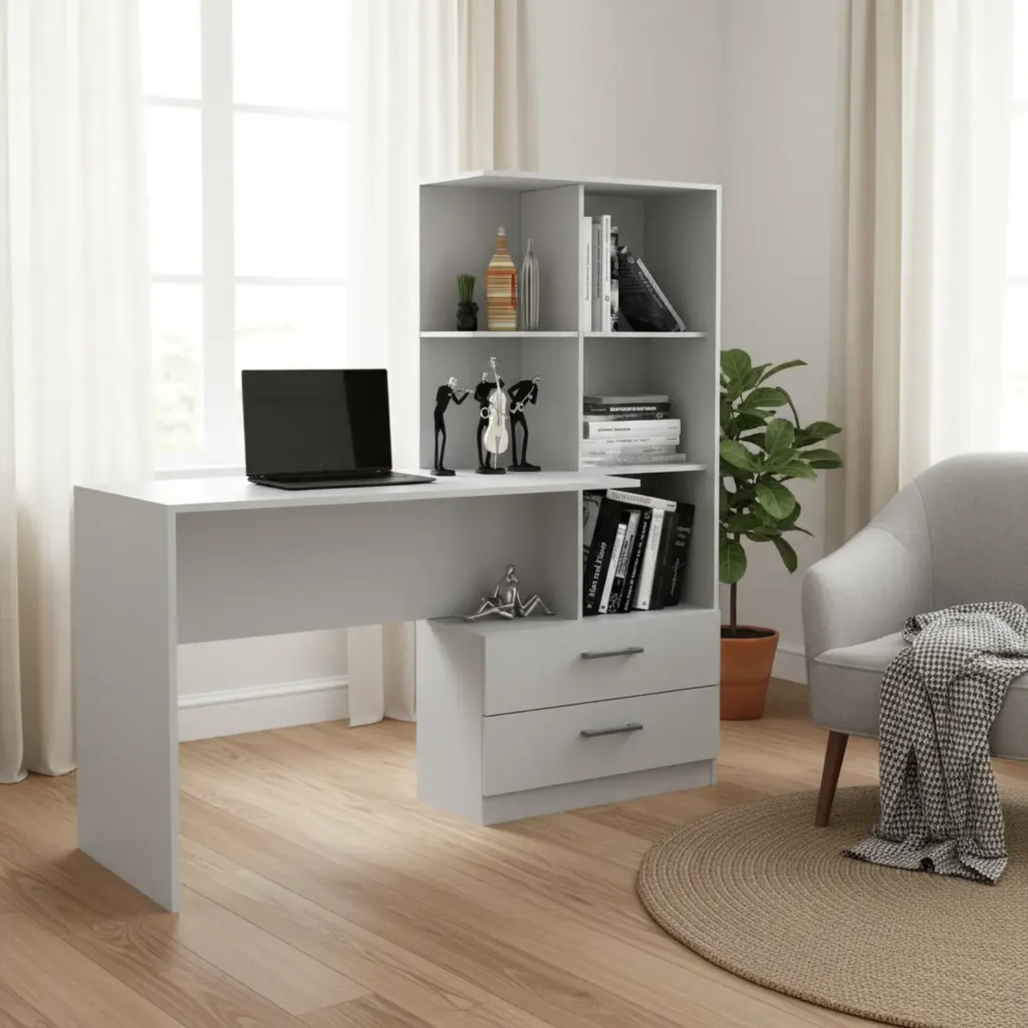 ESCRITORIO 2020 HOME POLI 50X137.7 CM BLANCO X + BIBLIOTECA - 1