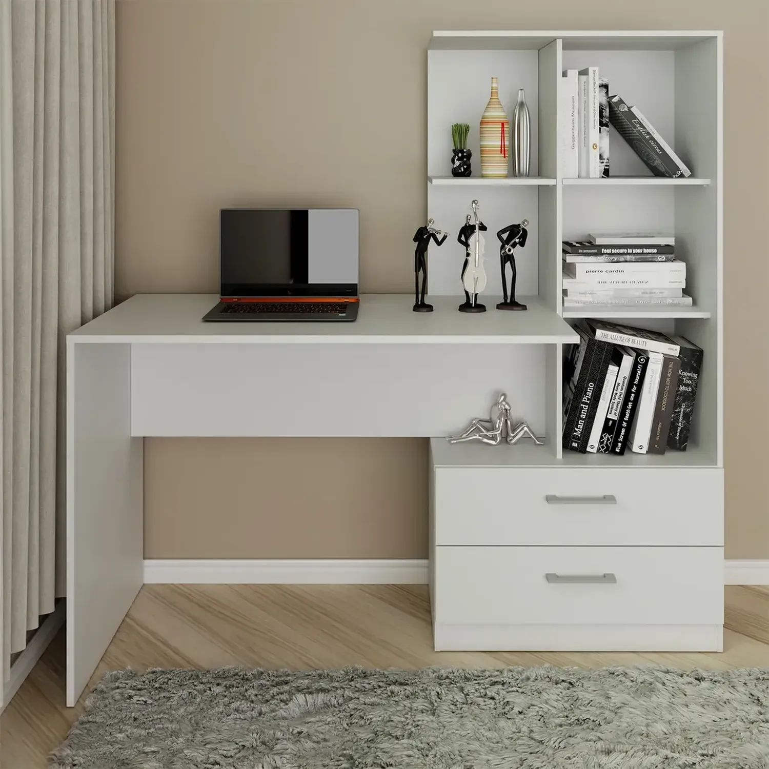 ESCRITORIO 2020 HOME POLI 50X137.7 CM BLANCO X + BIBLIOTECA - 2