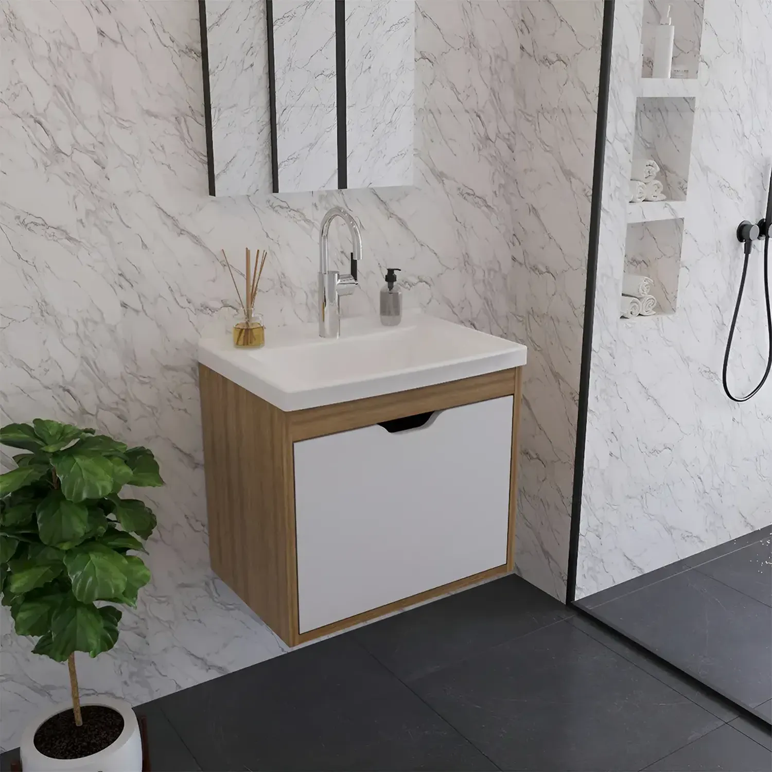 MUEBLE BAÑO CON LAVAMANOS 2020 HOME GRAZ ALMENDRA BLANCO - 1