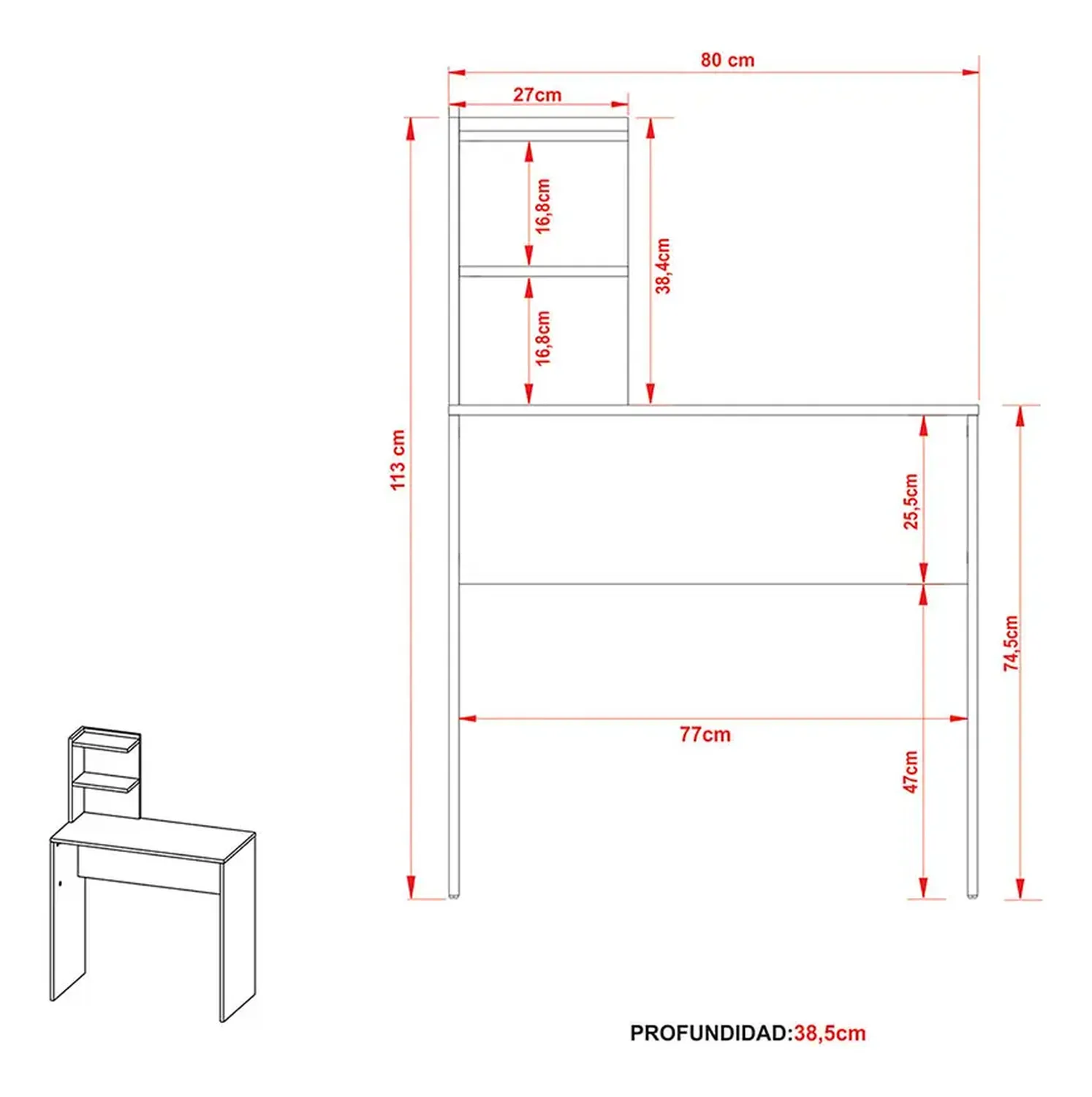 ESCRITORIO 2020 HOME SEATTLE 38.5 X80 CM BLANCO - 5