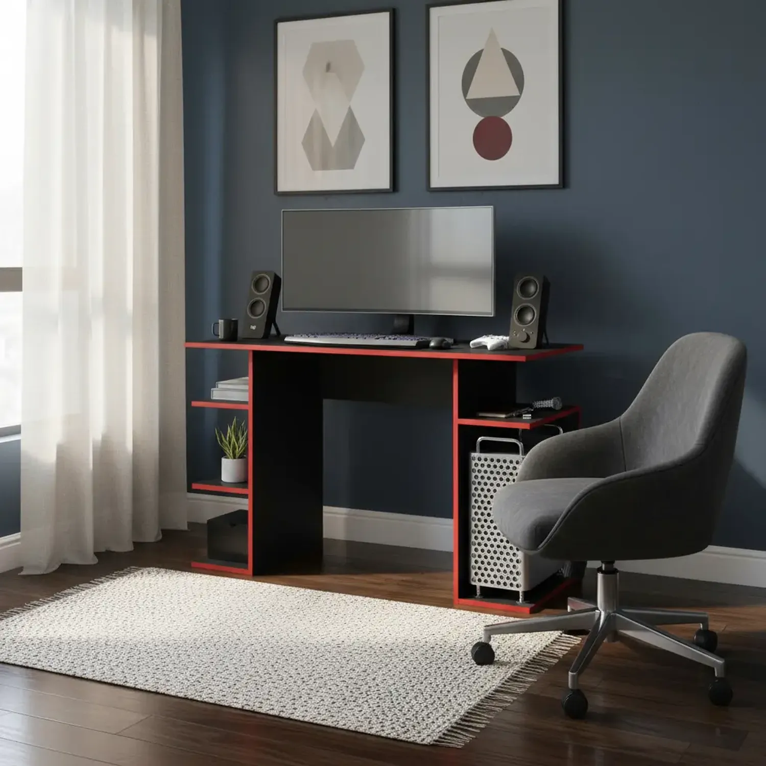 ESCRITORIO GAMER 2020 HOME 54X120 CM NEGRO OSAKA ROJO - 1