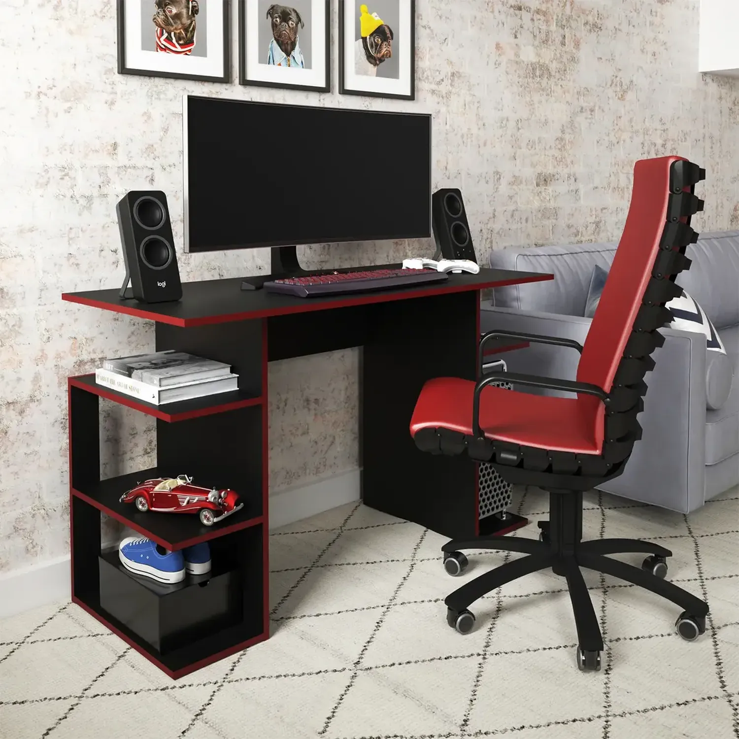 ESCRITORIO GAMER 2020 HOME 54X120 CM NEGRO OSAKA ROJO - 2