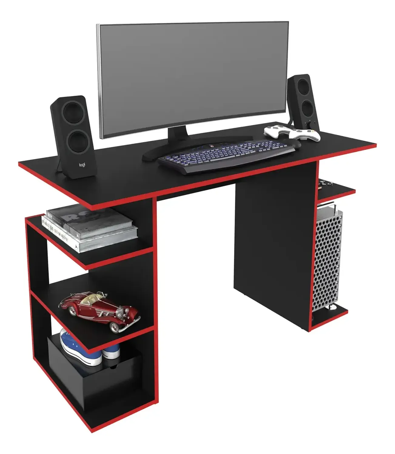 ESCRITORIO GAMER 2020 HOME 54X120 CM NEGRO OSAKA ROJO - 3