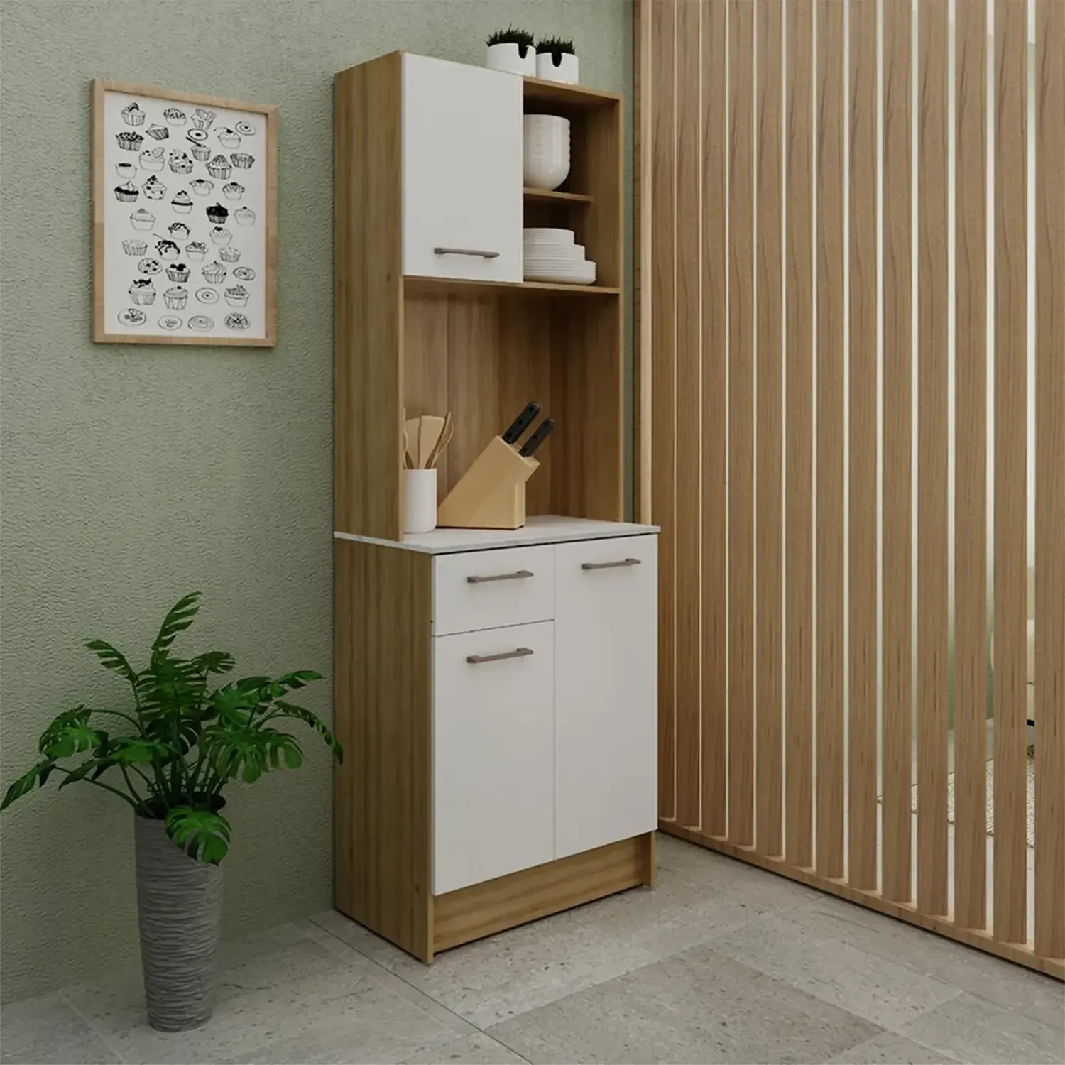 MUEBLE AUXILIAR COCINA 2020 HOME DALIA 1 CAJÓN ALMENDRA BLANCO - 1