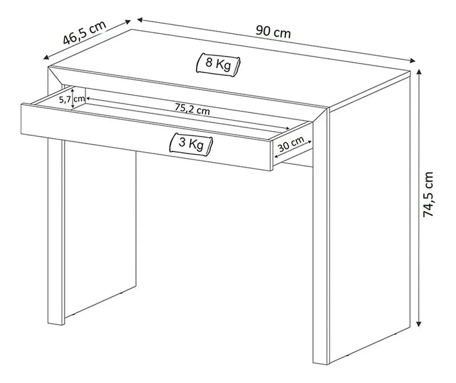 ESCRITORIO 2020 HOME TOKIO 46.5X90 CM BLANCO - 6