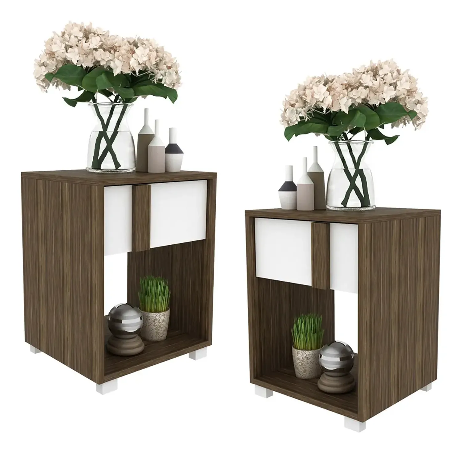 COMBO 2020 HOME PULA NOGAL/BLANCO 2 VELADORES CON CAJÓN - 2