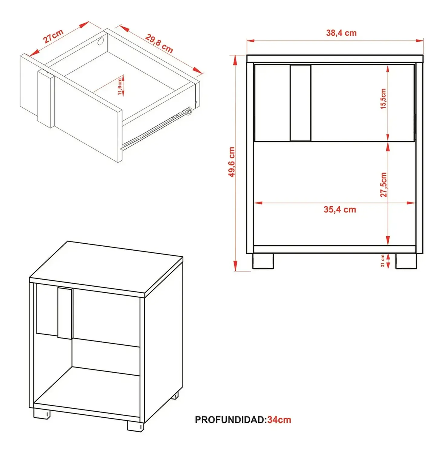 COMBO 2020 HOME PULA NOGAL/BLANCO 2 VELADORES CON CAJÓN - 8