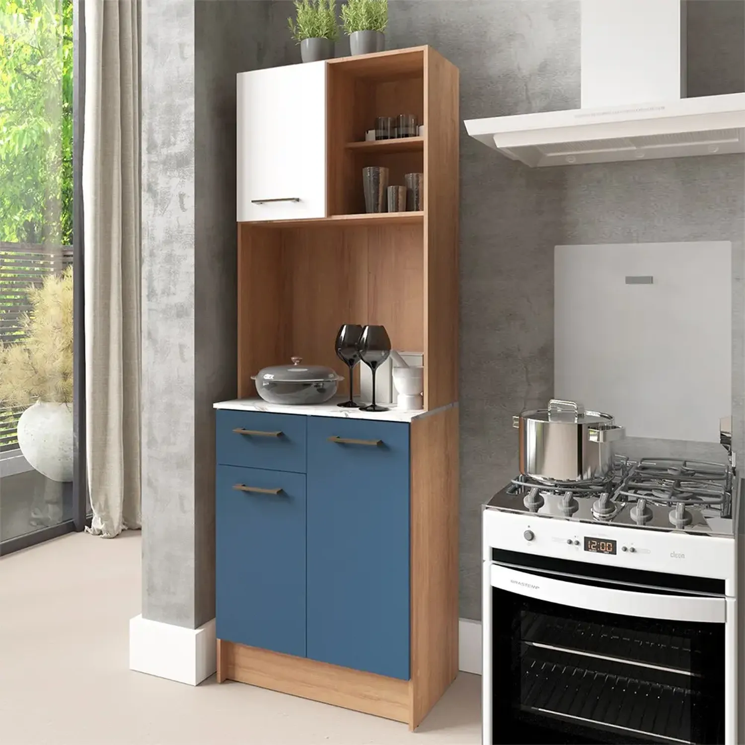 MUEBLE AUXILIAR DE COCINA DALIA - ALMENDRA/AZUL ACERO - 1