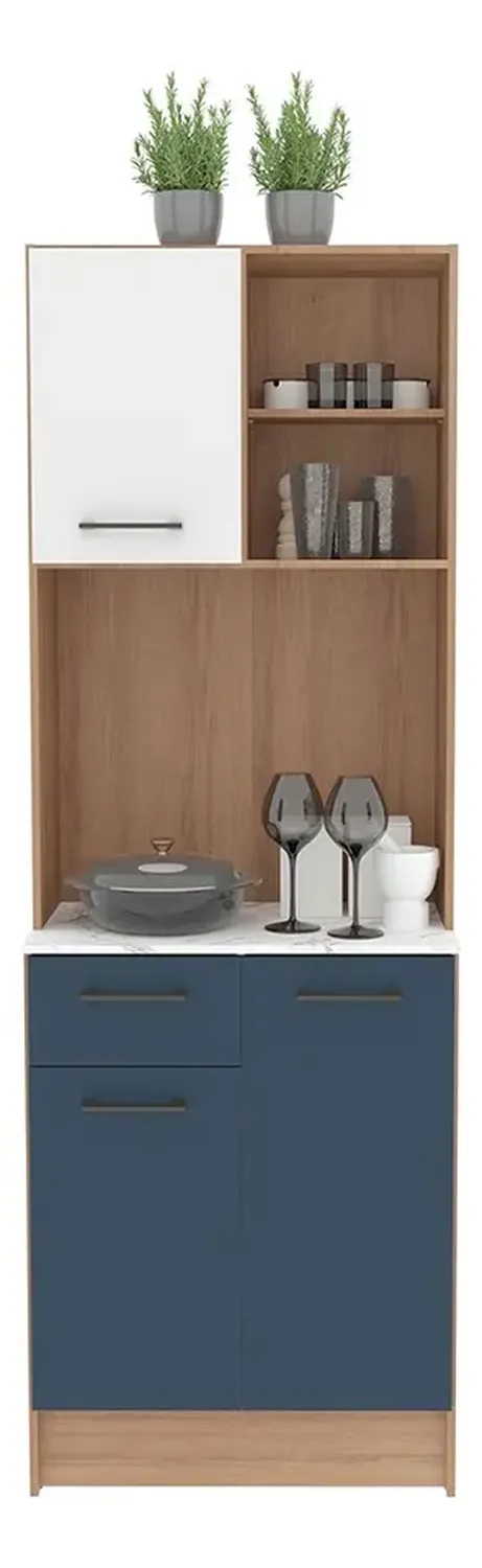 MUEBLE AUXILIAR DE COCINA DALIA - ALMENDRA/AZUL ACERO - 4