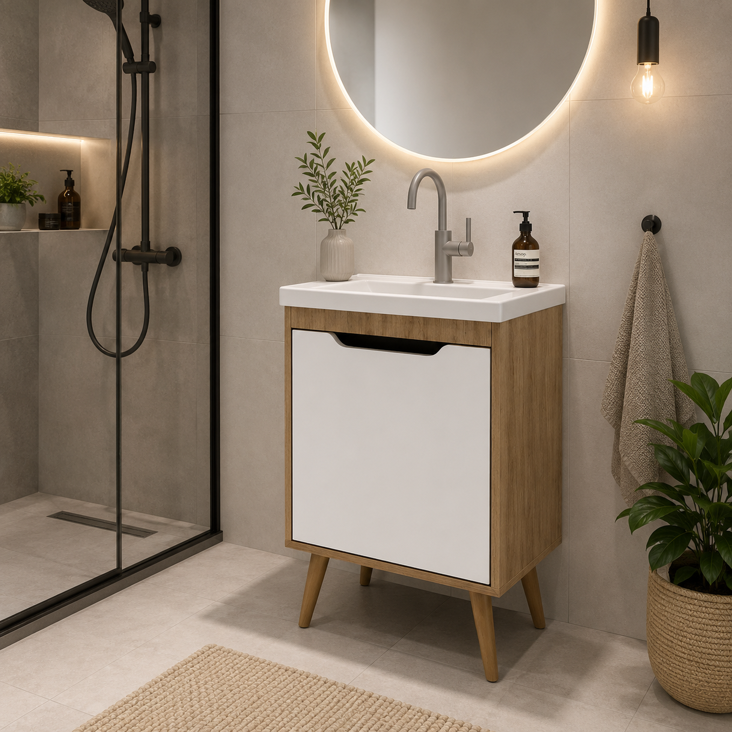 MUEBLE DE BAÑO CON LAVAMANOS NEXO - ALMENDRA/BLANCO - 1