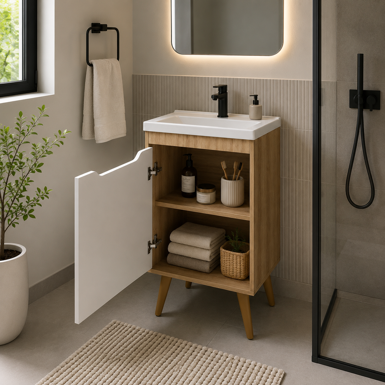 MUEBLE DE BAÑO CON LAVAMANOS NEXO - ALMENDRA/BLANCO - 2