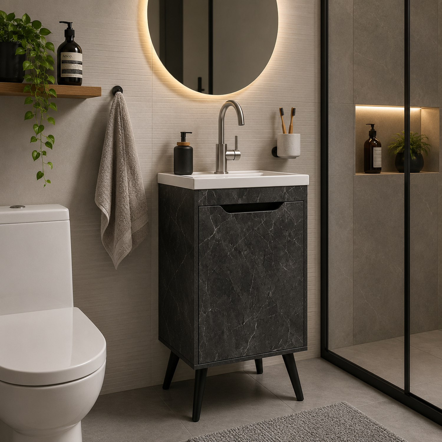 MUEBLE DE BAÑO CON LAVAMANOS NEXO - MÁRMOL GRAFITO - 1