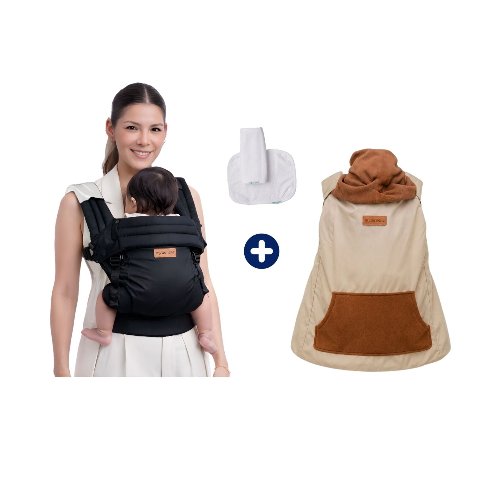 PACK DE PORTEO PREMIUM NIÑO (MOCHILA PREMIUM NEGRO + COBERTOR DE MOCHILA BEIGE + PROTECTOR DE ASAS) - 1