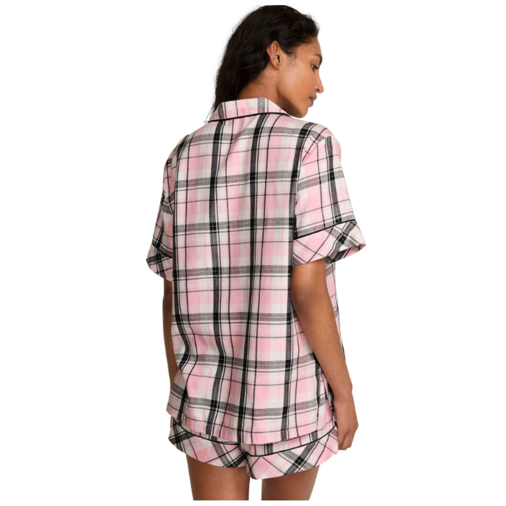PIJAMA CORTA VICTORIA SECRET DE FRANELA ROSA CUADROS - 2