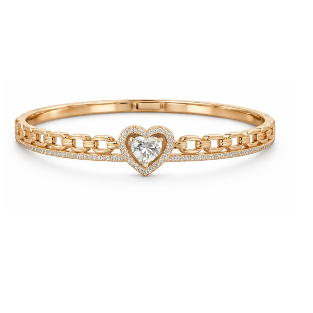 PULSERA RIGIDA CORAZON BRILLANTE DORADA - 1