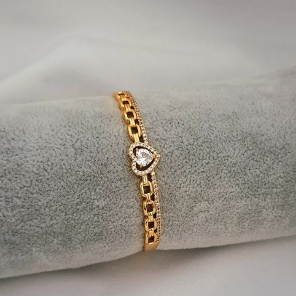 PULSERA RIGIDA CORAZON BRILLANTE DORADA - 2