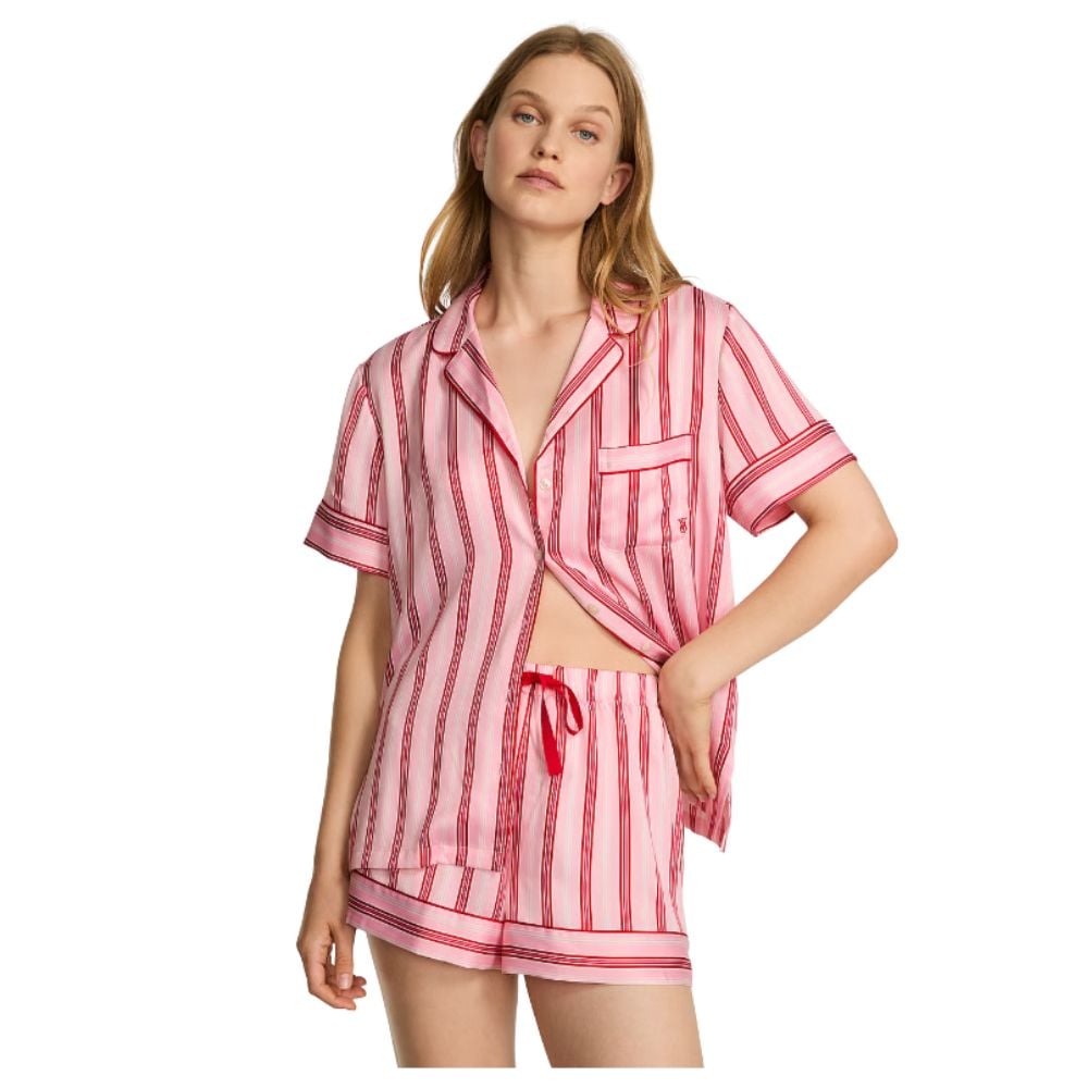 PIJAMA CORTA DE SATIN VICTORIA’S SECRET ROJO A RAYAS - 1