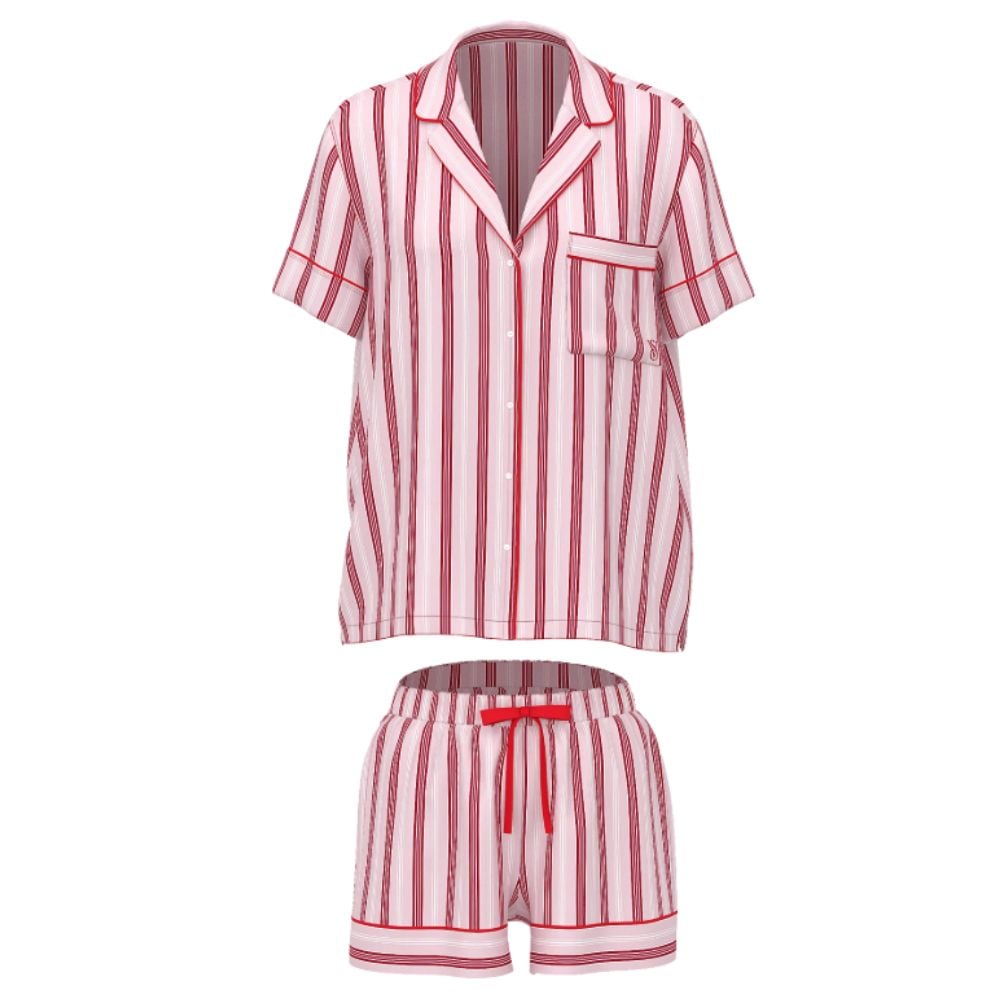 PIJAMA CORTA DE SATIN VICTORIA’S SECRET ROJO A RAYAS - 3