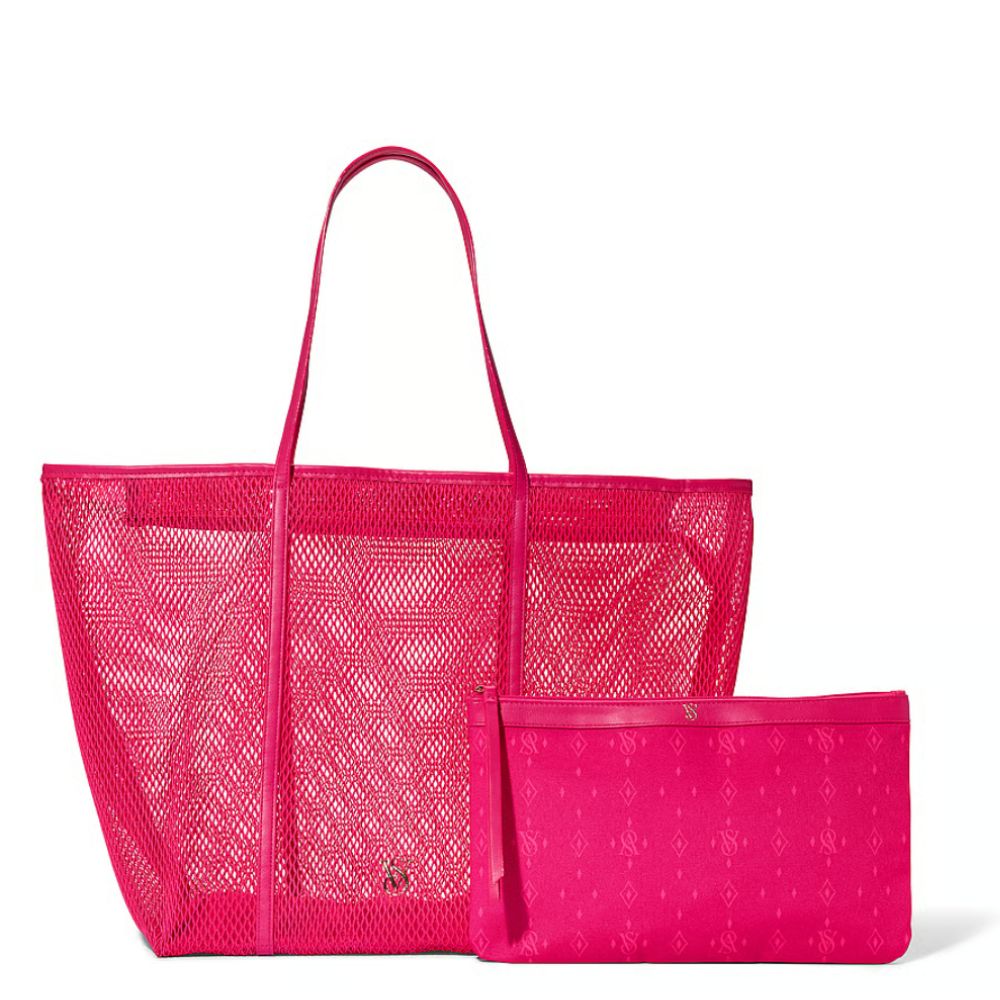 SET DE BOLSO TOTE Y NECESER VICTORIA’S SECRET MESH PINK - 1