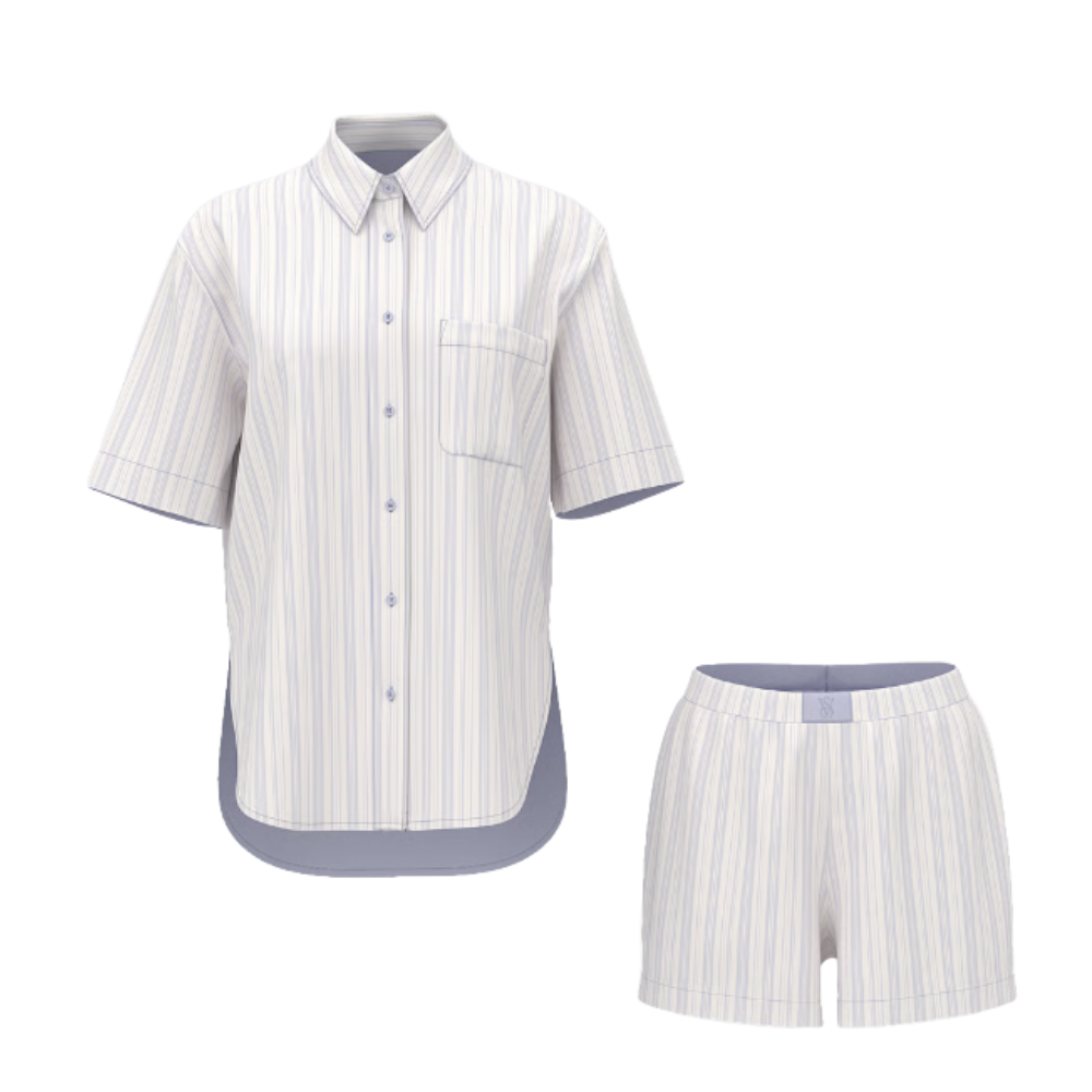 SET PIJAMA VICTORIA SECRET RAYAS CORTO ALGODON LAVANDA - 3