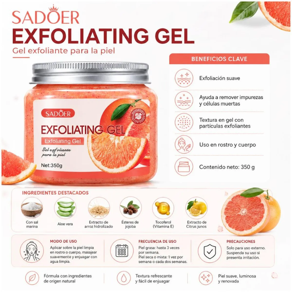 EXFOLIANTE EN GEL FACIAL Y CORPORAL DE NARANJA SADOER 350G - 2
