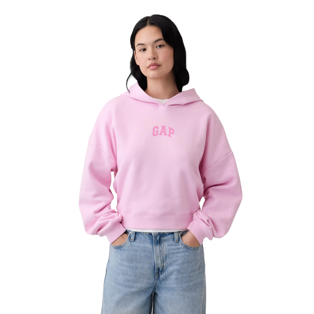 POLERA HOODIE GAP RELAXED CON CAPUCHA CROPPED ROSA - 3