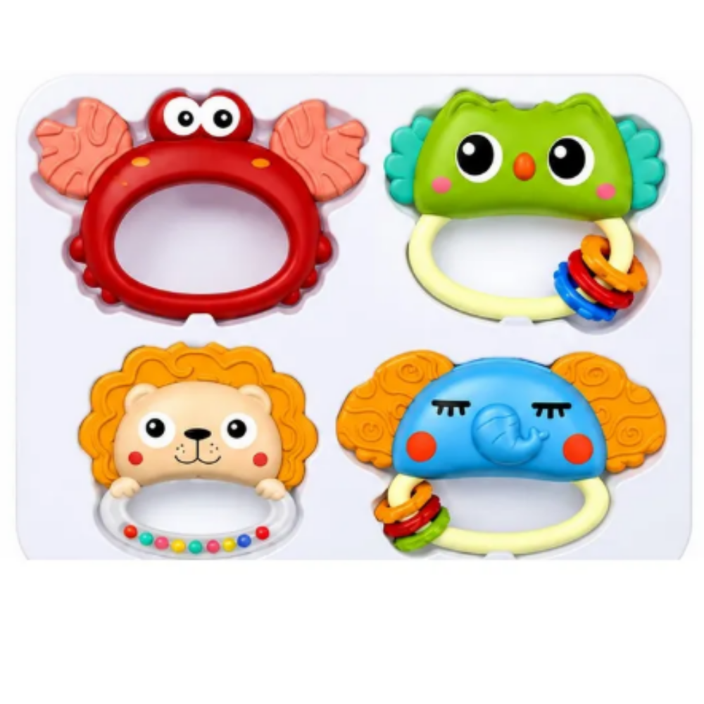 SET DE SONAJAS CON MORDEDOR ANIMALITOS 4 PIEZAS PARA BEBÉS - 3