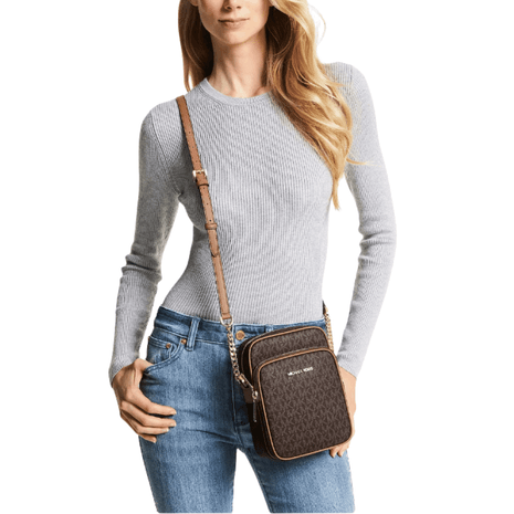 BOLSO BANDOLERA MICHAEL KORS JET SET SMALL SIGNATURE LOGO MARRON - 4