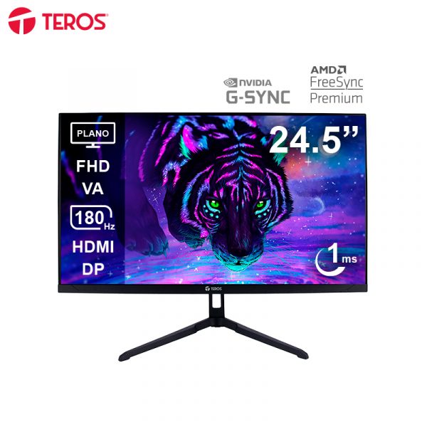 MONITOR PLANO GAMING TEROS TE-2475G, 24.5″ FHD VA, 180HZ, 1MS, HDMI, DP, AUDIO OUT, NEGRO - 1