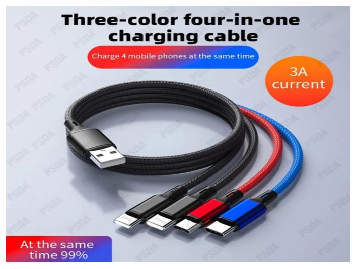 CABLE 4 EN 1 NEGRO DE NYLON PREMIUM REFORZADO PARA TODOS LOS MOVILES - 6