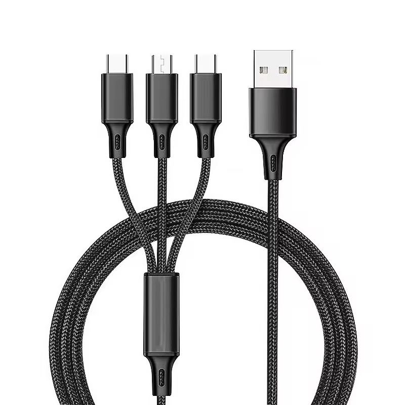 CABLE 3 EN 1 DE CARGA RAPIDA 1.2 METROS NEGRO RECUBRIMIENTO DE NYLON - 1