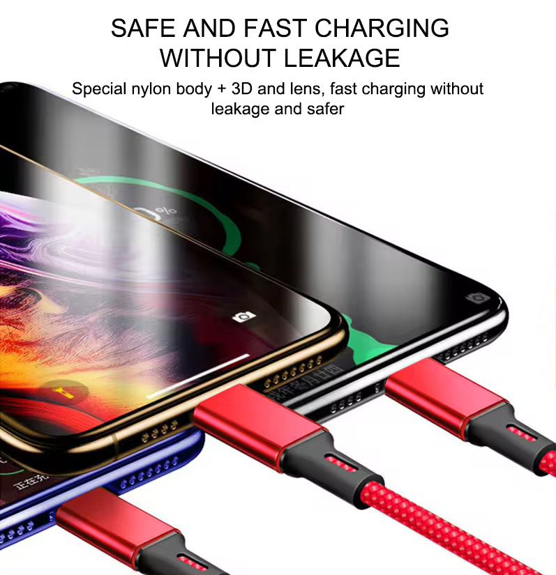 CABLE 3 EN 1 DE CARGA RAPIDA 1.2 METROS NEGRO RECUBRIMIENTO DE NYLON - 5