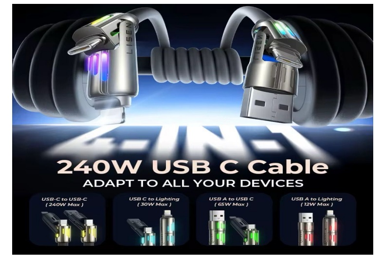 CABLE 4 EN 1 CARGA RAPIDA 240W RECUBRIMIENTO MEGA REFORZADO  2 METROS - 5