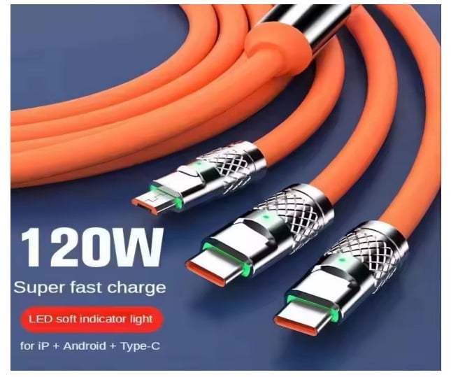 CABLE 3 EN 1 CARGA RAPIDA 120W RECUBRIMIENTO MEGA REFORZADO 1.2 METRO - 1