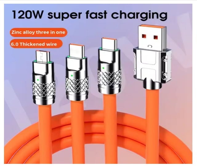 CABLE 3 EN 1 CARGA RAPIDA 120W RECUBRIMIENTO MEGA REFORZADO 1.2 METRO - 2
