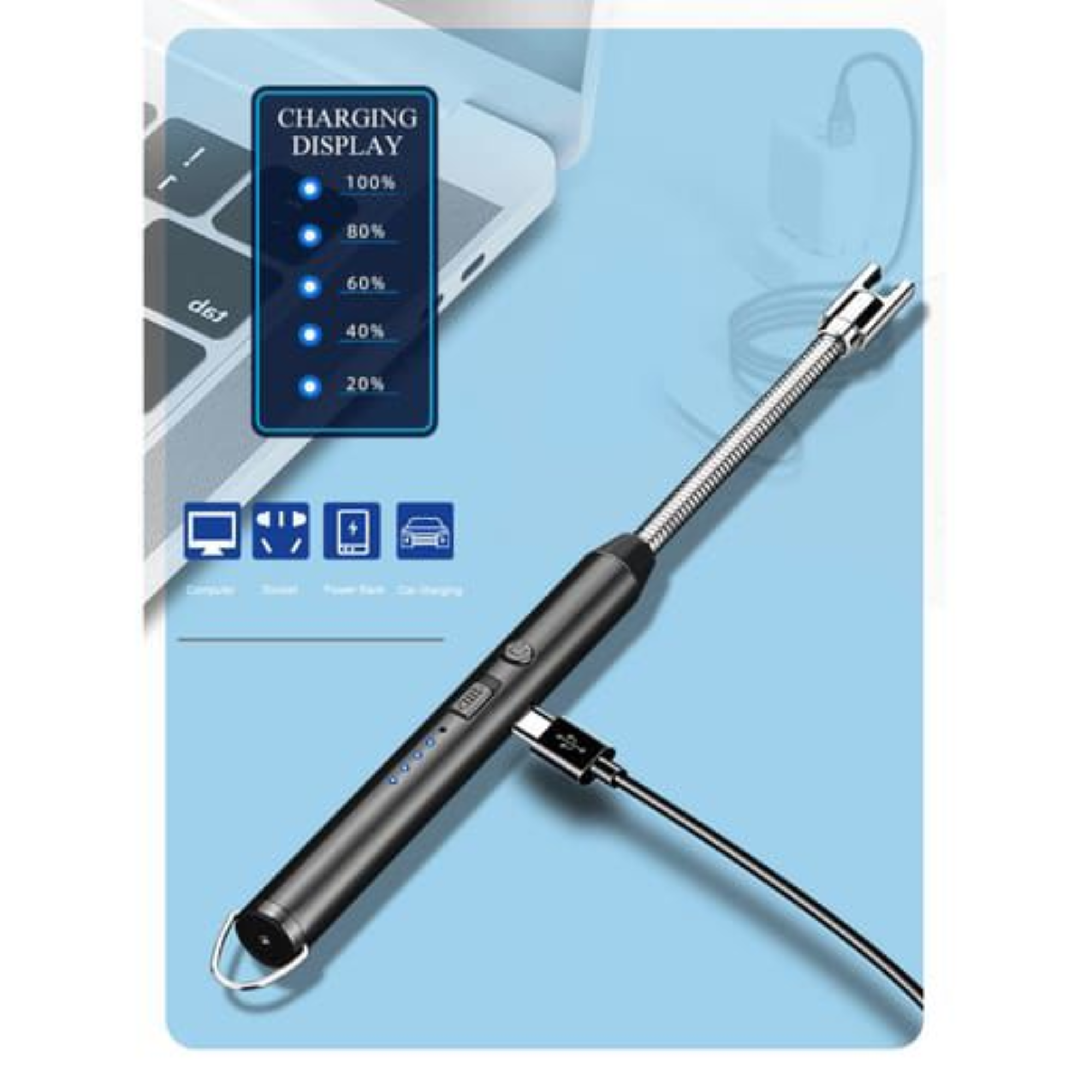 ENCENDEDOR ELECTRICO RECARGABLE USB CUELLO FLEXIBLE CON PANTALLA LED - 3