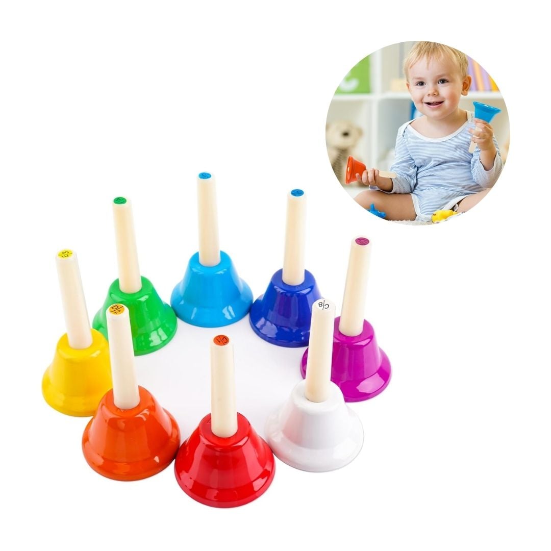 CAMPANAS MUSICALES DE MANO PARA NIÑOS CON 8 NOTAS DE COLORES - 1