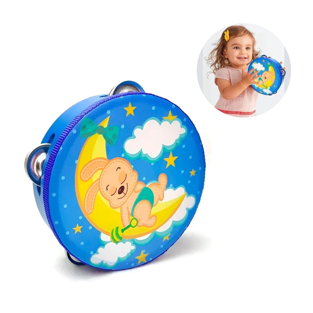 PANDERETA INFANTIL DE MADERA CON 4 CHAPAS - VERDE - 1