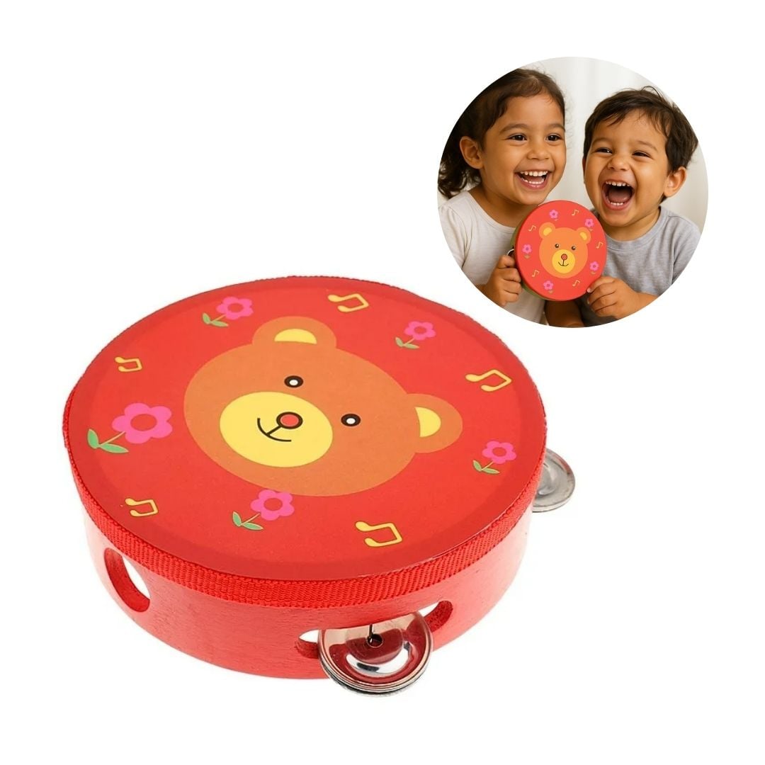 PANDERETA ROSADA INFANTIL 20 CM CON DISEÑO PARA NIÑOS - 1