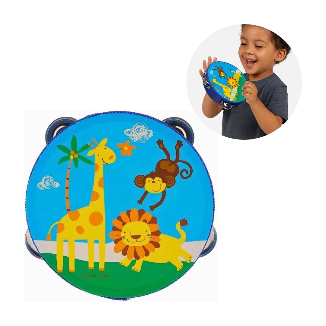 PANDERETA ROSADA INFANTIL 20 CM CON DISEÑO PARA NIÑOS - 1
