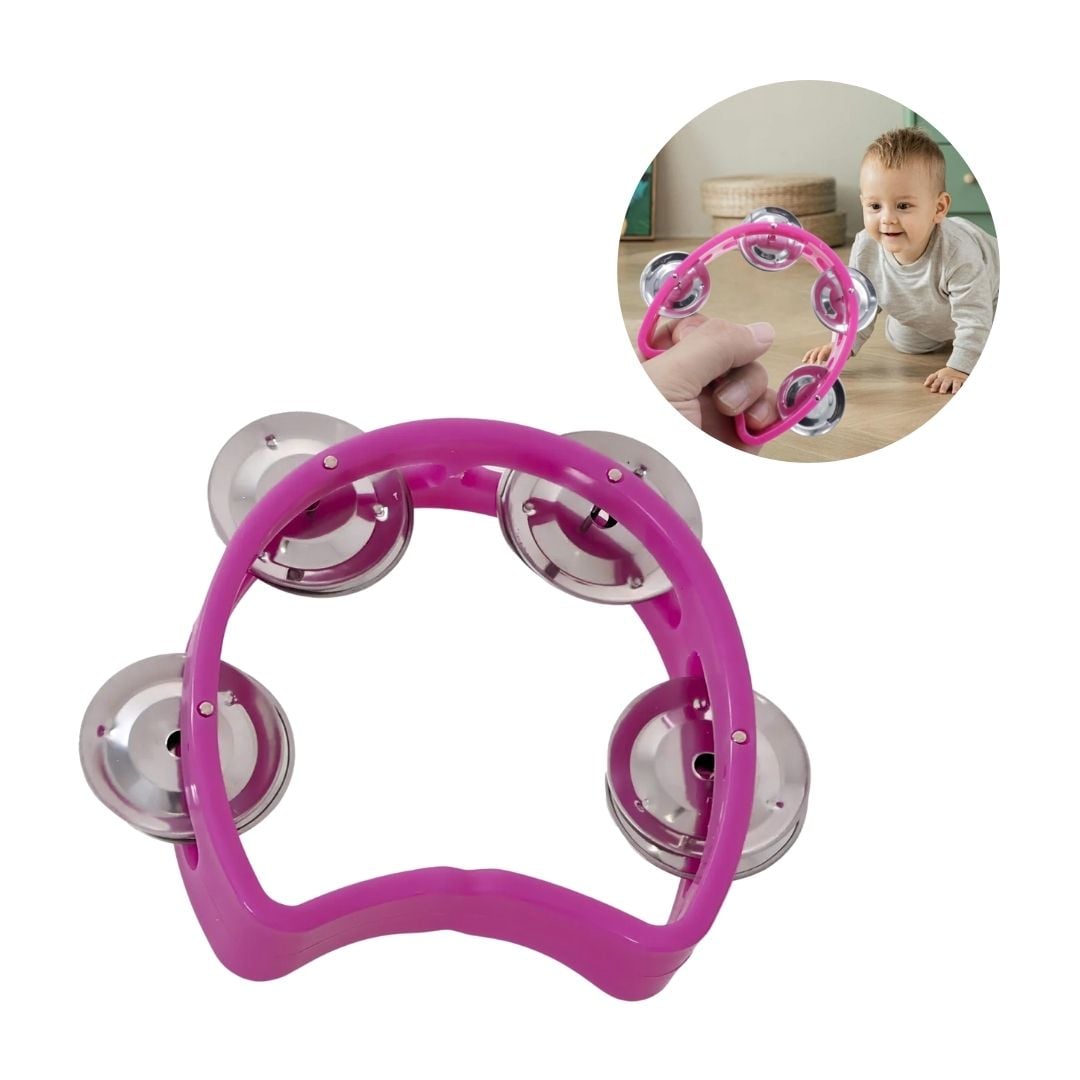 PANDERETA INFANTIL DE PLÁSTICO CON 4 CHAPAS - VERDE - 1
