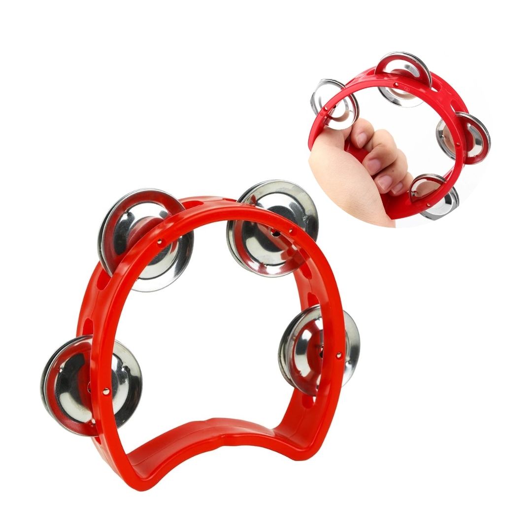 PANDERETA INFANTIL PLÁSTICA 4 CHAPAS 10 CM - ROJO - 1