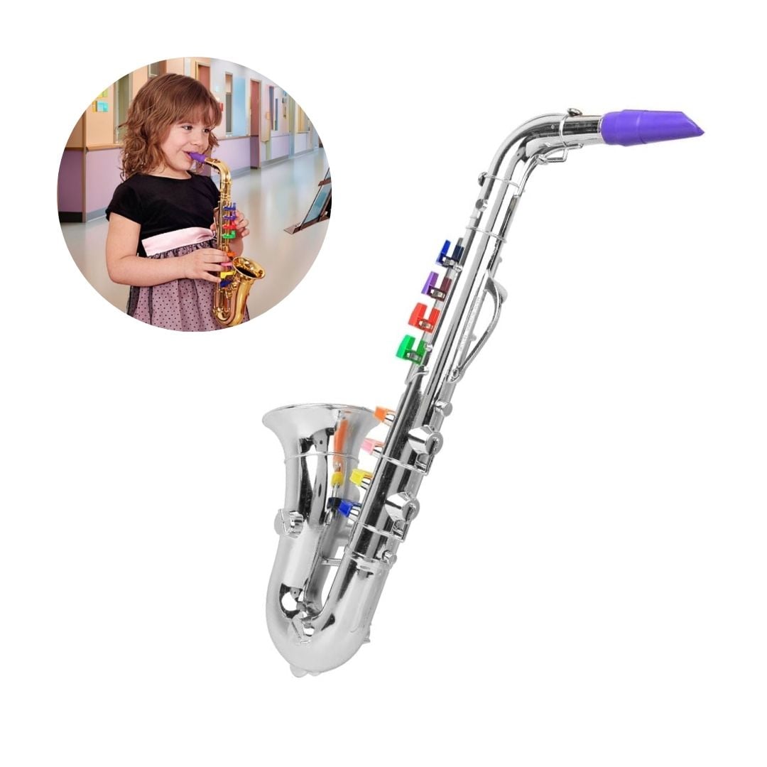 SAXOFÓN DE JUGUETE PLATEADO PARA NIÑOS CON 8 TECLAS COLOR - 1